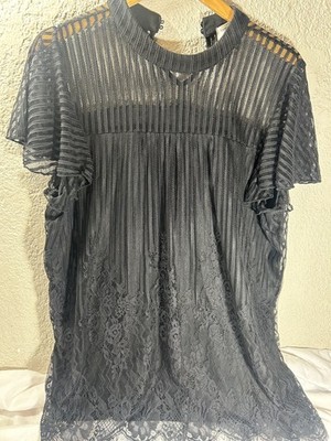 Womens Eve And Maddie Black Lace Short Sleeve Shirt sz 1X