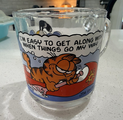 Vintage Garfield & Odie Clear Multicolor Decorated Glass Mug 1978 UFS