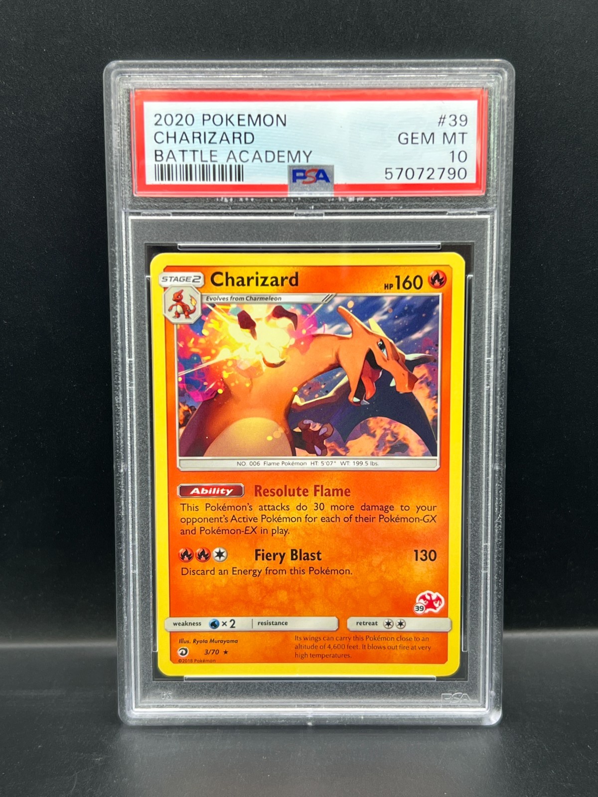 Pokemon PSA 10 GEM MT Charizard 3/70 Battle Academy #39 Stamped 2020 S#2790