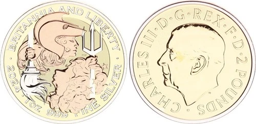 England 2 Pounds 2024 Britannia and Liberty Triple Gold 1oz Silver BU 137984