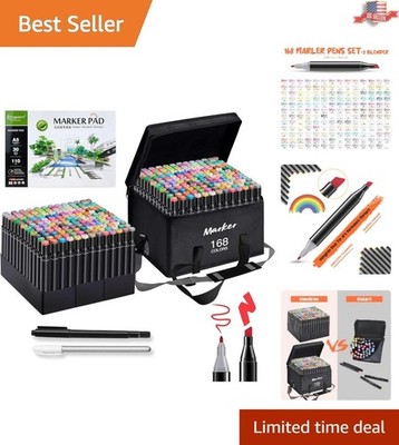 168 Color Dual Tip Permanent Ink Markers - Vibrant Art Pens Set with Outliners