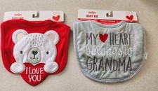 Meijer Baby Bibs LOT OF 2 I Love You Grandma Love Unisex Girl Boy Red 32125