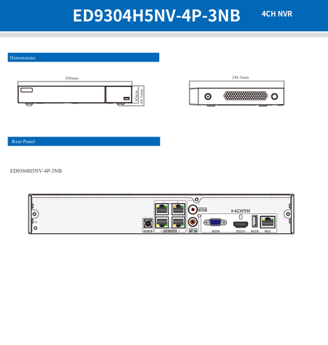 ED9304H5NV-4P-3NB 4CH IP 8MP 30fps 40 Mbps 4 Port POE Ai 4K 2160p HDMI NDAA NVR - Picture 4 of 5