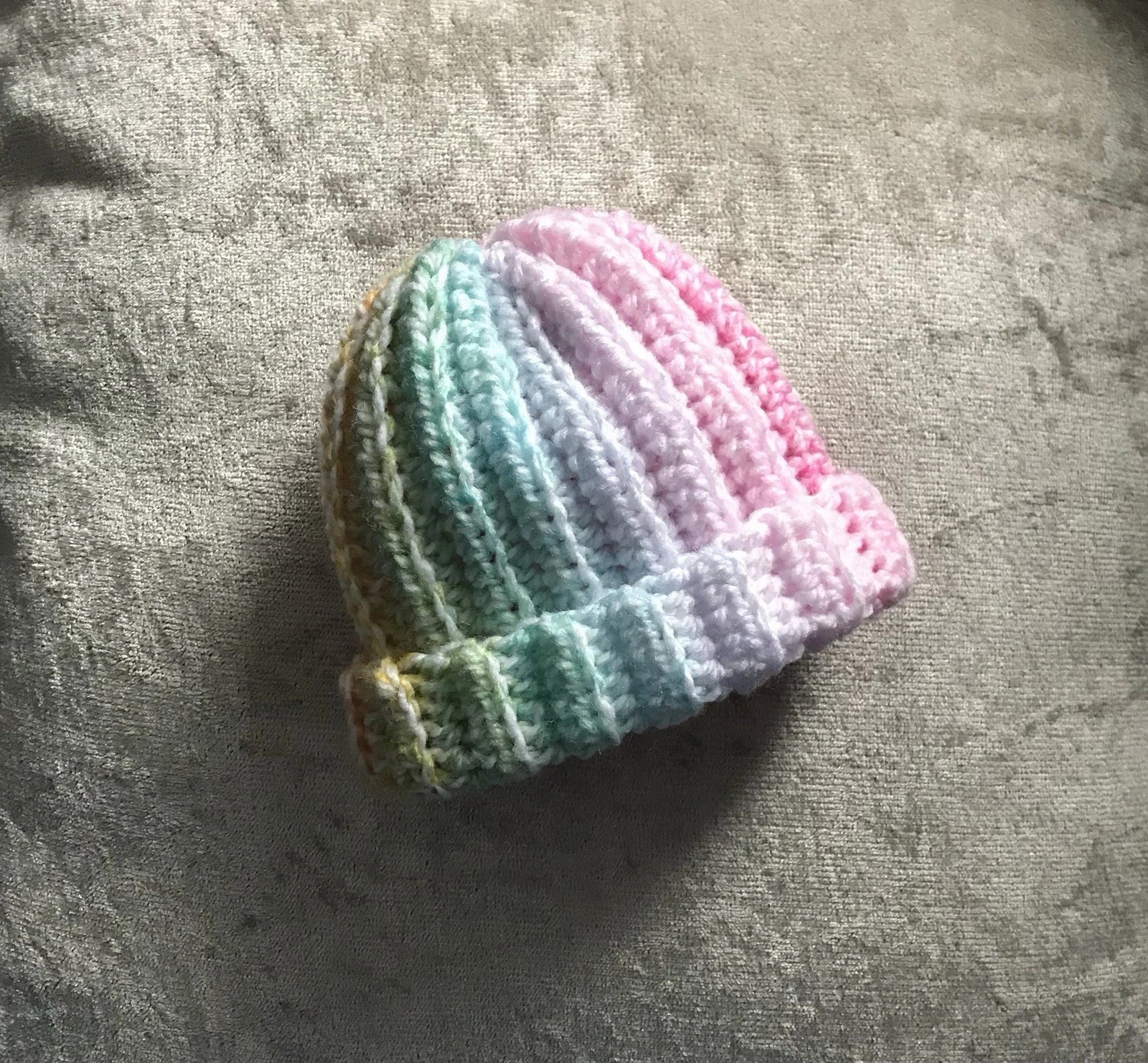 Rainbow Winter Beanie Hat 0-3m Handmade Babyshower Gender Reveal Gift