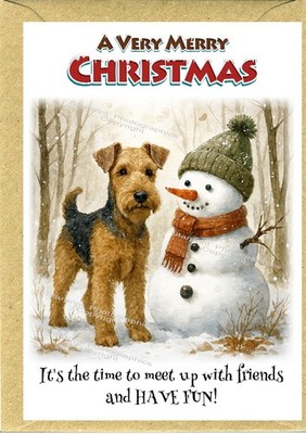 Airedale Terrier Hund A6 (4'' x 6'') Weihnachtskarte - innen leer - von Starprint