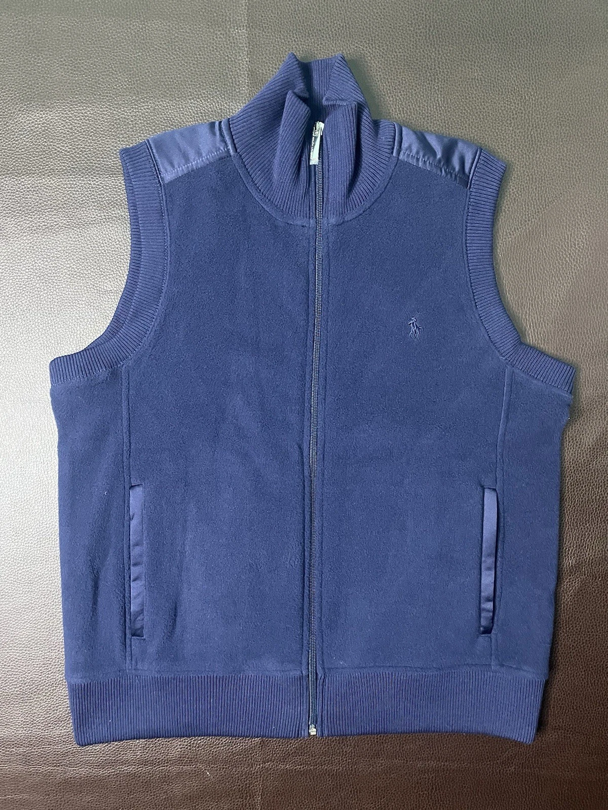 Polo Ralph Lauren Men’s Fleece Vest Navy Blue Zip Front Sz L Made in USA Outdoor