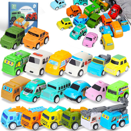 24 Pieces Pull Back Cars Toy Vehicles Set, Mini Toys City and Trucks,...