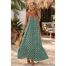 Green Floral Maxi Dress Boho Flowy One Size