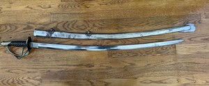 vintage CIVIL WAR REPLICA CAVALRY SWORD w/BRASS HANDLE (40-1/2”) SABER & SHEATH