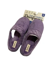 NWT dearfoams true comfort purple quilted open back memory foam slippers 9-10