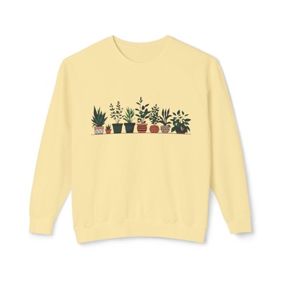 Unisex Lightweight Crewneck Sweatshirt with Potted Plant Design