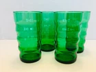 Vintage Anchor Hocking Forest Green Glass Whirly Twirly Beehive Tumblers - 4