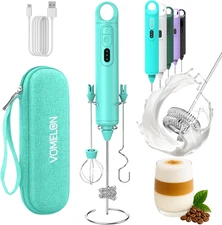 Rechargeable Milk Frother Handheld 3 Speed Coffee Foamer [3 Whisk] Electric Drin