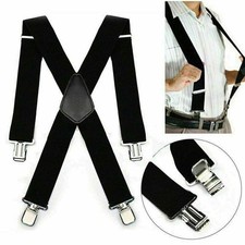 Mens Braces Suspenders Black X-shape Heavy Duty Biker Snowboard Trousers Wide 2"
