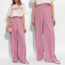 GUCCI PANTS WIDE FIT PINK WOOL PLEAT FRONT TROUSERS w LOGO BUTTON 1,600 38 2