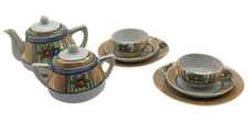 Lusterware Children Tea Set Teapot Sugar Bowl Teacups Vintage Peach Blue Floral