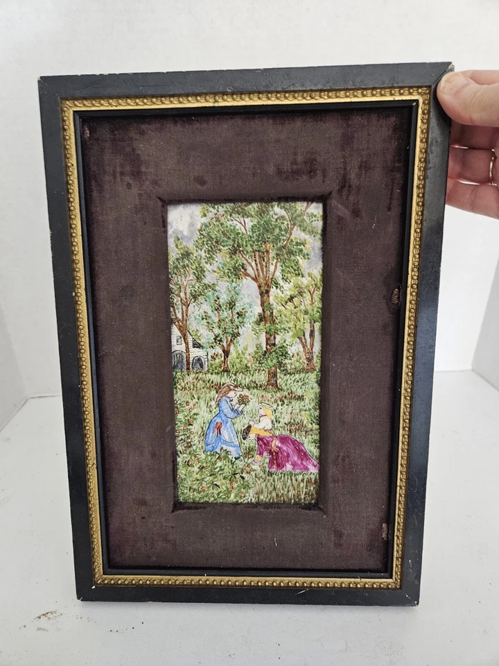 Azulejo decorativo antiguo pintado a mano de Stoke-On-Trent & Co. Marco antiguo Foto 2 de 4