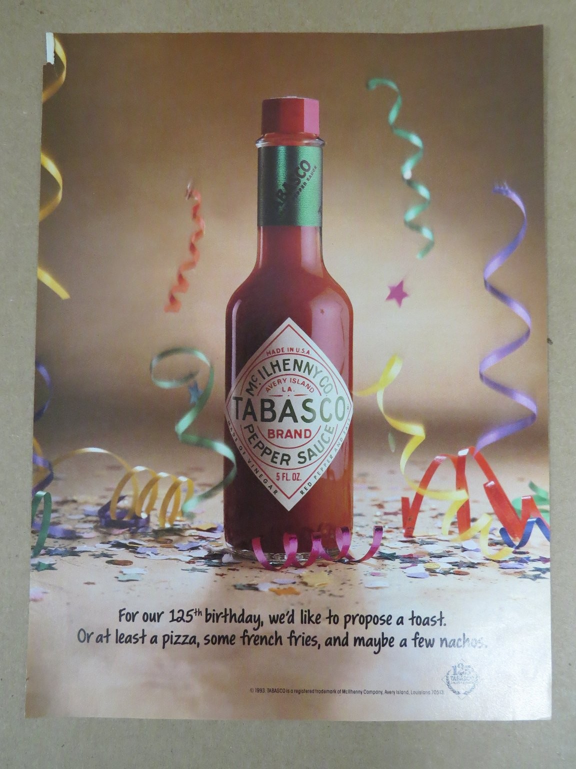 TABASCO Pepper Sauce Magazine Print Ad 1993 125th Birthday Celebration