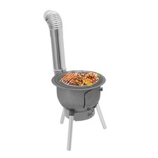 Mobiler Outdoor Holzofen Silber Grau Mit 3 Kochringen Belüftungssystem Bis 100kg