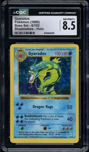 CGC 8.5 Gyarados 1999 Base Set 6/102 Shadowless Holo Pokemon Card