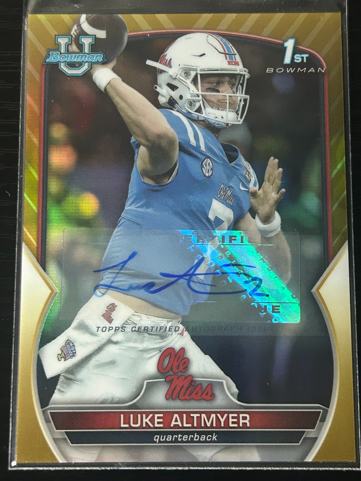 2022 Bowman University Chrome Luke Altmyer #43 Gold Auto Illinois Rookie /50 