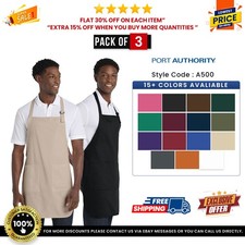 Pack Of 3 Port Authority A500 Unisex Cotton Twill Full-Length Apron With Pockets