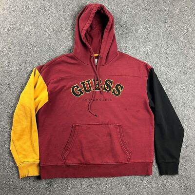 Vintage Guess Hoodie Adults Large Pullover Colorblock Kangaroo Pocket Mens 