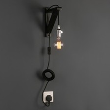 Retro Industrial Plug In Wall Light Sconce Bare Lampholder Wooden Bracket Lamp