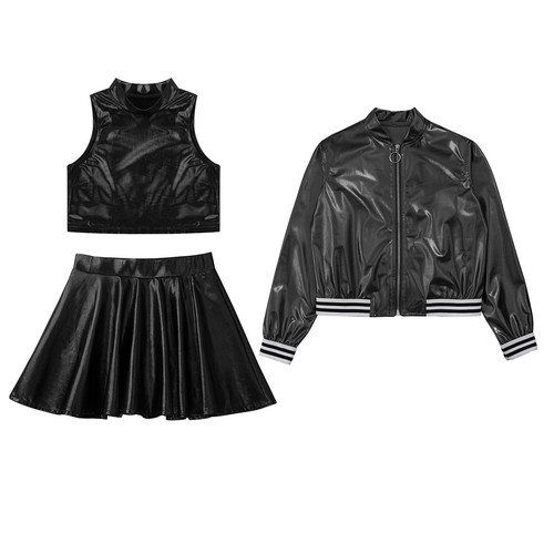 Kids Girl's Crop Top With Skirt Sport Dance Outfit Cheerleading Tracksuit Jazz - Picture 10 of 63