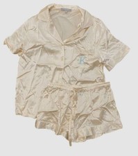 Neiman Marcus Women's Ivory Basic Short 2-Piece Silk Satin Pajama Set Size S
