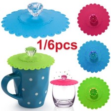 1/6pcs Suction Anti-dust Glass Drink Coffee Mug Silicone Seal Cover Cup Lid UK