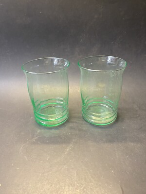 Vintage 1930s Emerald Green Uranium Depression Glass Juice Drinking Glass  Set | eBay