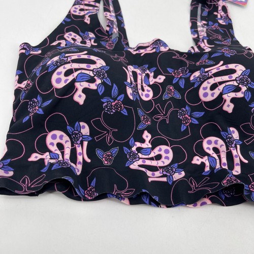 CHEEK BOSS Bra Bralette Black Pink Floral Snakes Witchy Goth Longe Womens L - Picture 3 of 7