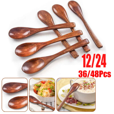 12/24/36/48Pcs 6'' Wooden Spoons for Coffee Tea Jam Bath Salts Smooth Honey Spoon