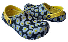 Crocs Girls Classic Lined Vacay Vibes Black Daisy Slip On Clogs Youth Size 3