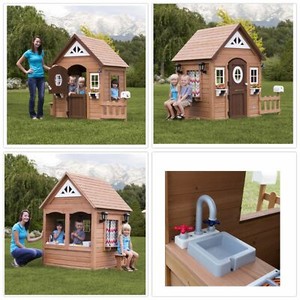 Kids Backyard Discovery Wooden Cedar Playhouse Summer Cottage Play