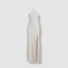  380 Misha Women's Ivory Posey Crepe Halter Slit Maxi Dress Size 4