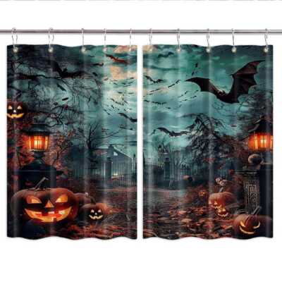 falnzih Halloween 3D Kitchen Curtains Window Drapes 2 Panel Set with Hooks