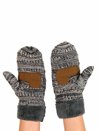 C.C Unisex Winter Warm Knit Soft Inner Fuzzy Lined Anti-Slip Cuff Mittens Gloves - Picture 77 of 111