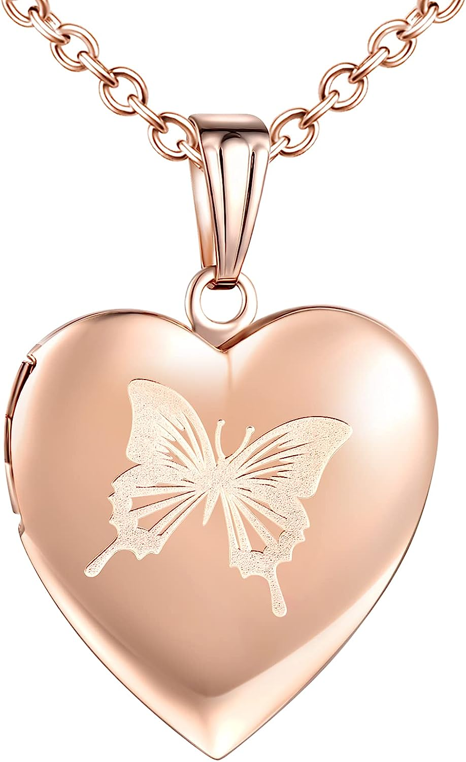 Collana Medaglione Cuore Con Modello Farfalla/Albero Della Vita, Acciaio Inossid - Foto 11 di 12