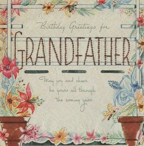 VINTAGE 1940'S SILVER FOIL FLOWERS GRANDFATHER BIRTHDAY GREETING CARD UNUSED