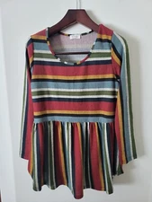 BE Stage Large Striped Women Shirt Top Blouse Long Sleeve 