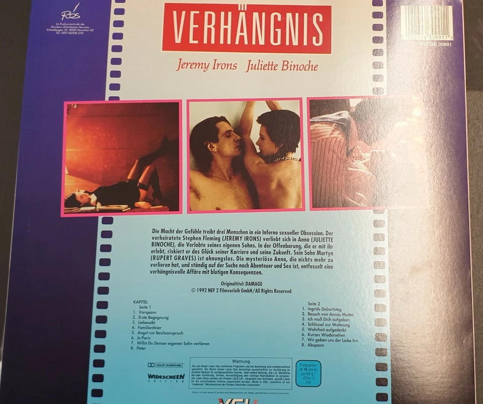 VERHÄNGNIS Jeremy Irons Juliette Binoche PAL DOLBY SURROOUND Laserdisc VCL - Bild 2 von 2