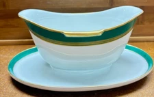 Rosenthal Helena Green Gravy Boat Or Sauce Bowl With Underplate 9” Long 4” Tall