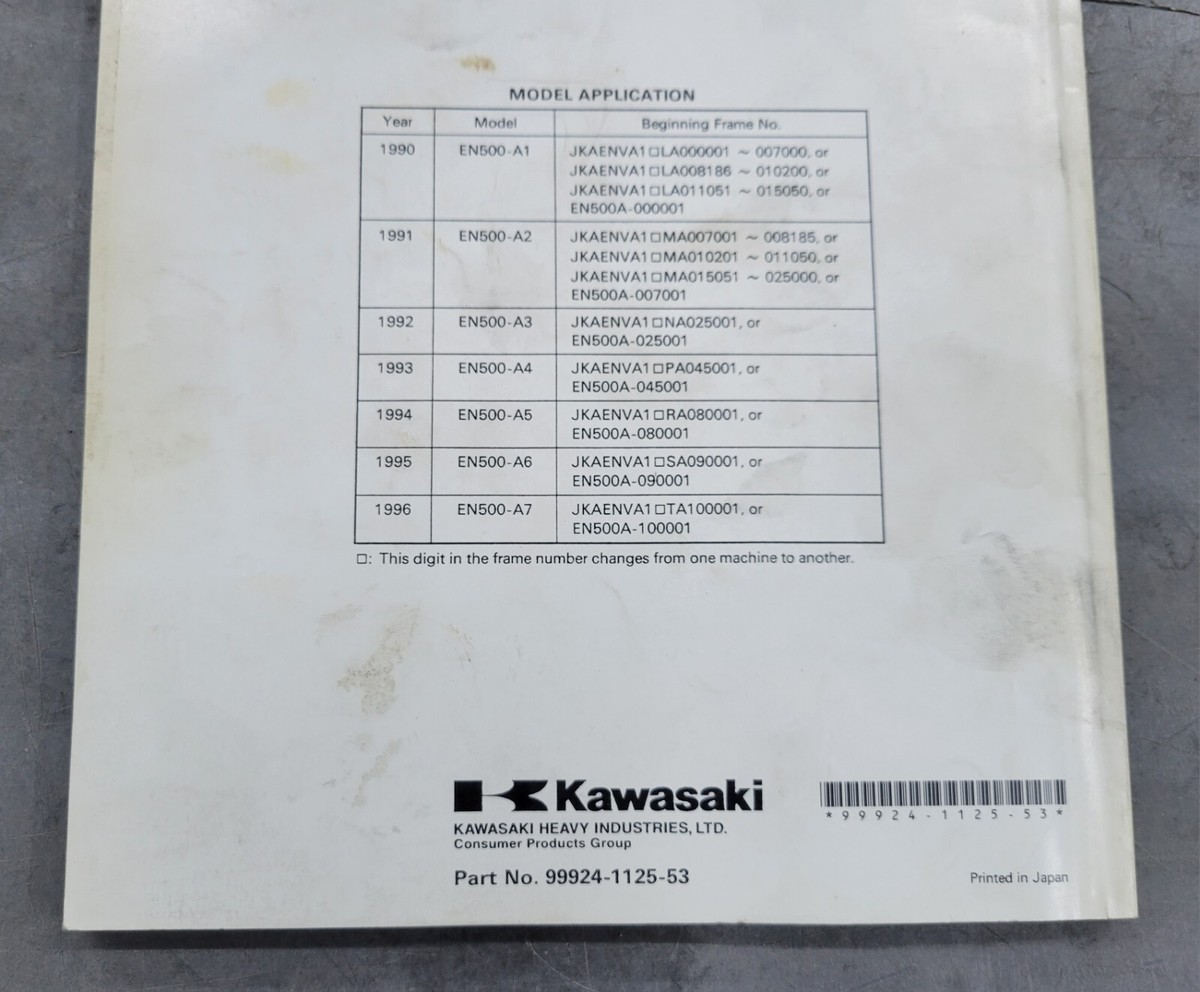 1996 Kawasaki Vulcan EN500 Motorcycle Service Manual Supplement