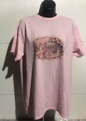 Pink Out Breast Cancer Awareness Ribbon Football Leopard Women s T-Shirt Size M