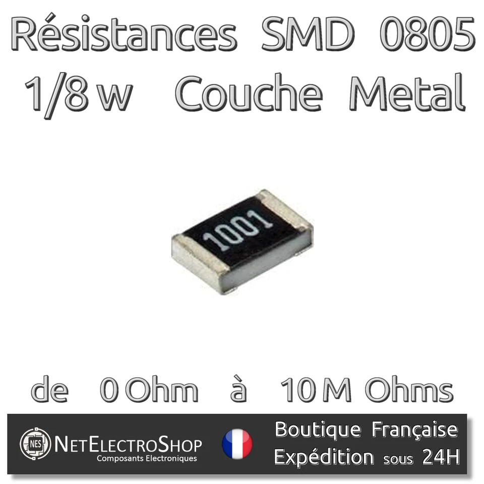 Lot de 10 Resistances SMD (CMS) 0805 Métal 1/8w 1% - Valeur de 0 Ohm à 10M Ohms - Bild 1 von 1