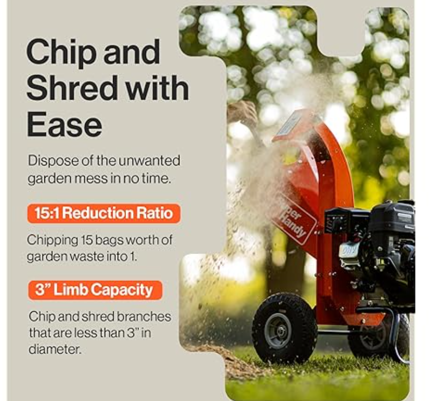 SuperHandy Mini Wood Chipper Shredder Mulcher Heavy Duty 7HP Compact