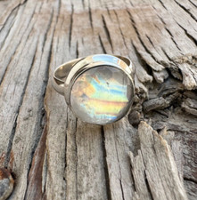 Natural Rainbow Moonstone Ring 925 Sterling Silver Ring Solid Silver Women Ring