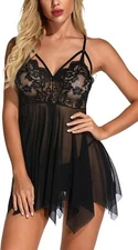 Lingerie for Women for Sex Play Sheer Lace Open Front Babydoll Boudoir Outfits